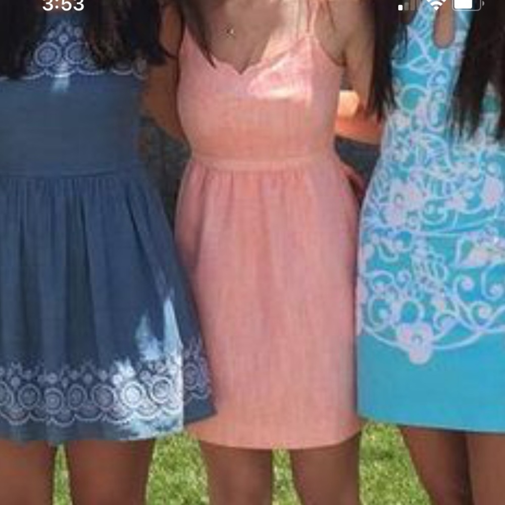 JCrew Factory scalloped pink dress.